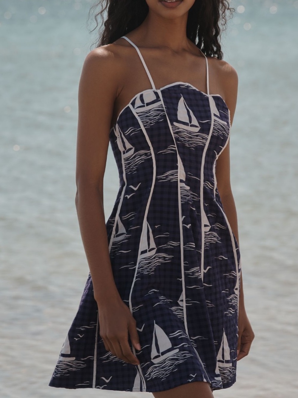 Anthropologie Celandine Scallop Piped Mini Dress Size Medium